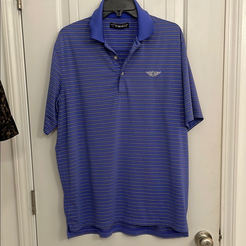 Carniustie Tech Men's Blue Striped Polo Shirt size large